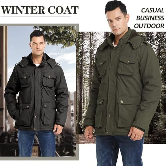 NWT Men's Winter Sherpa Coat Casual Military Parka with Removable Hood Sz L - Picture 6 of 6